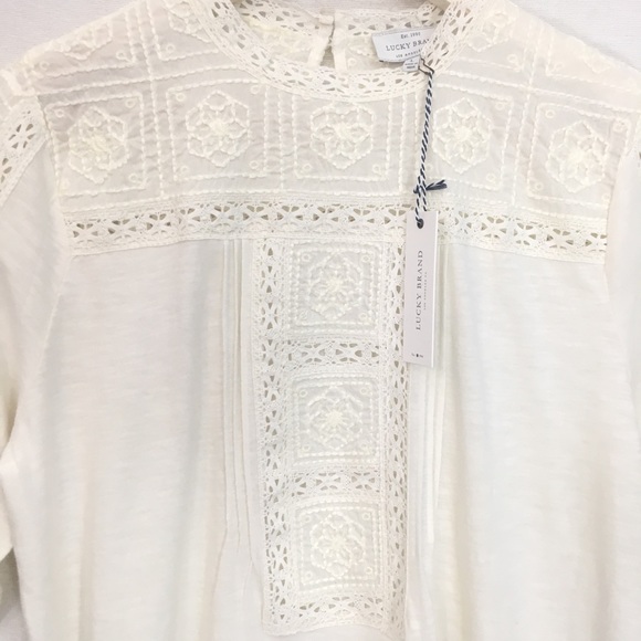 Lucky Brand Shirt cream blouse Embroidred Neck Top - Picture 4 of 8